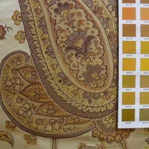 P1250819 By yard Pindler & Pindler Deandra "Raw Umber" Tan Beige 100% Silk Lampas Large Paisley MSRP USD 270/yard