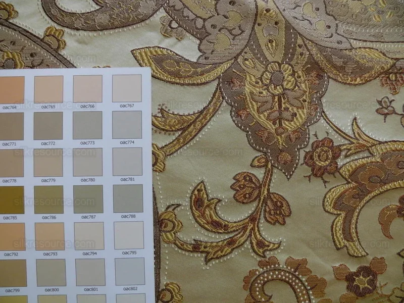 P1250821 By yard Pindler & Pindler Deandra "Raw Umber" Tan Beige 100% Silk Lampas Large Paisley MSRP USD 270/yard