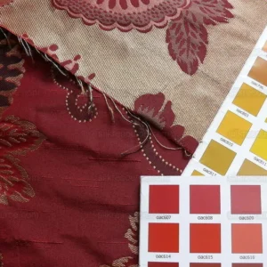 P1250934 By yard Asian Modern 100% Silk Jacquard Retro Mum "beaujolais" Red Brown Beige