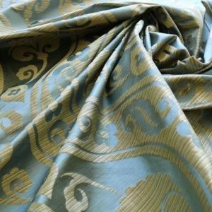 P1260093 By Yard CUSTOM ORDER 100% Silk Damask Peony River - Blue