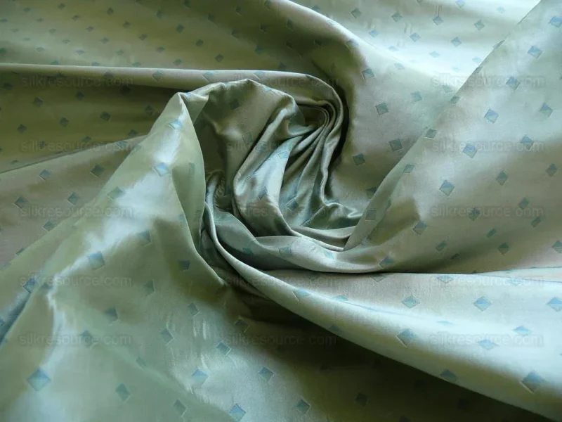 P1260117 100% Silk Lampas Diamond Dot "jade" Blue Teal Green Stripe Reversible