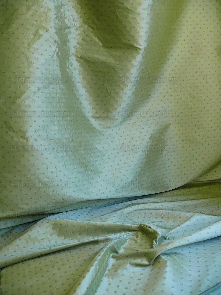 P1260120 100% Silk Lampas Diamond Dot "jade" Blue Teal Green Stripe Reversible