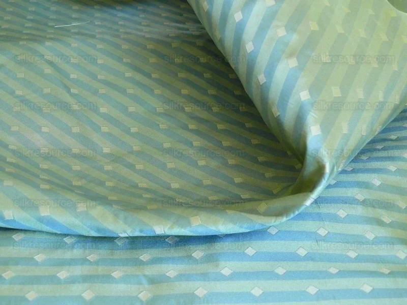 P1260122 100% Silk Lampas Diamond Dot "jade" Blue Teal Green Stripe Reversible