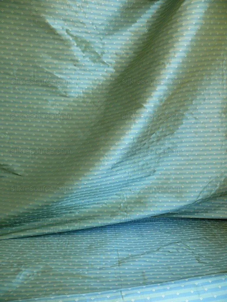 P1260123 100% Silk Lampas Diamond Dot "jade" Blue Teal Green Stripe Reversible