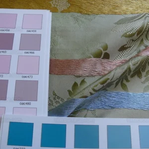 P1260136 HiEnd 100% silk Damask Lisere Rose Urn Renaissance "palm" Light Green Yellow Pink Blue Neoclassical