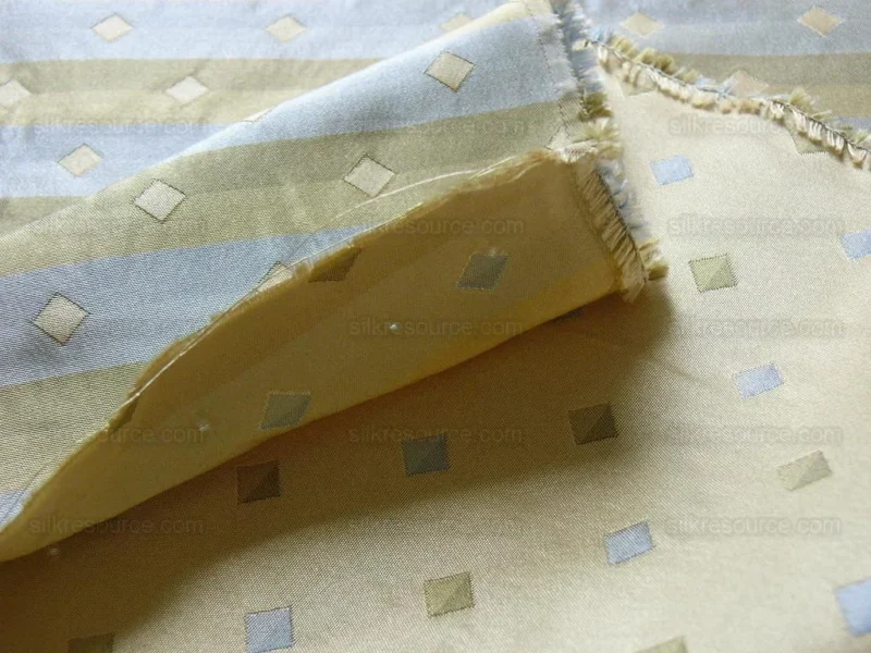 P1260620 100% Silk Lampas Diamond Dot "bluestone" Yellow Blue Green Stripe Reversible