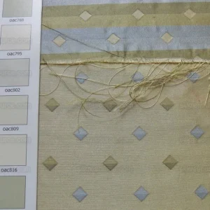 P1260621 100% Silk Lampas Diamond Dot "bluestone" Yellow Blue Green Stripe Reversible