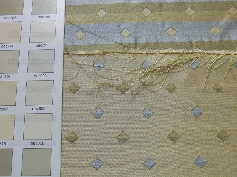 P1260621 100% Silk Lampas Diamond Dot "bluestone" Yellow Blue Green Stripe Reversible