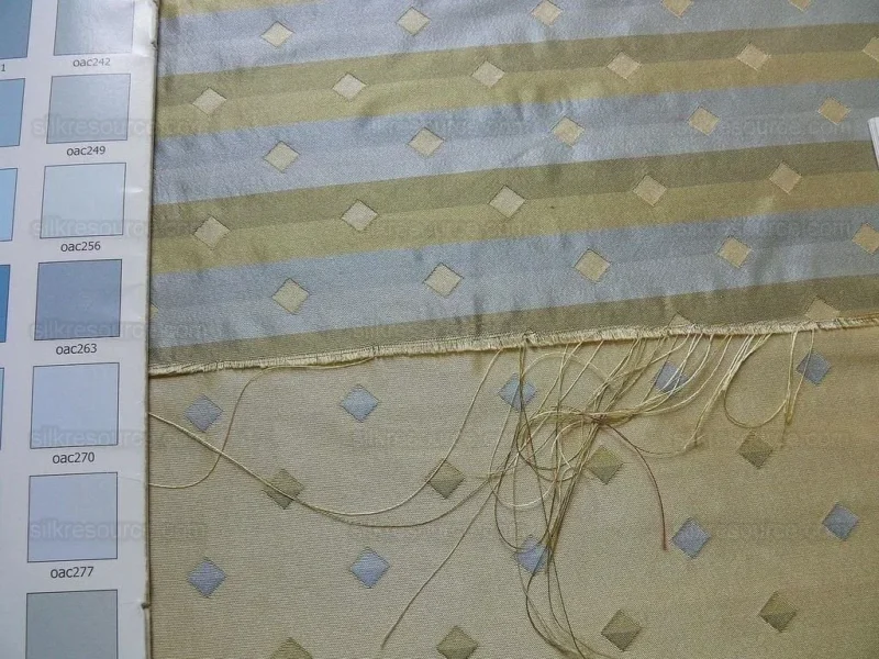 P1260622 100% Silk Lampas Diamond Dot "bluestone" Yellow Blue Green Stripe Reversible