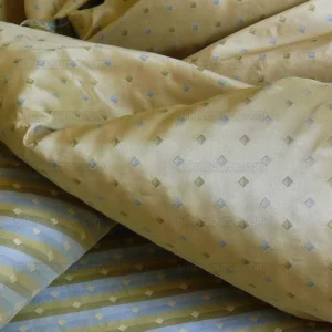 P1260634 100% Silk Lampas Diamond Dot "bluestone" Yellow Blue Green Stripe Reversible