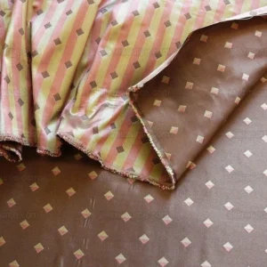 P1260760 100% Silk Lampas Diamond Dot "chocolate" Brown Red Green  Stripe Reversible