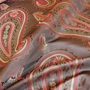 P1260790 BY Yard Stunning 100% Silk Lampas Jacquard Fire Flame Edged Paisley "coffee" Brown Red Gold