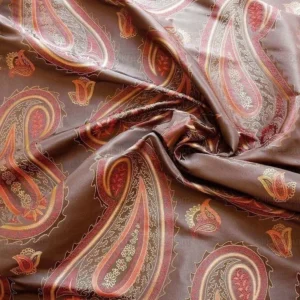 P1260792 BY Yard Stunning 100% Silk Lampas Jacquard Fire Flame Edged Paisley "coffee" Brown Red Gold