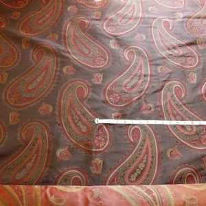 P1260793 BY Yard Stunning 100% Silk Lampas Jacquard Fire Flame Edged Paisley "coffee" Brown Red Gold