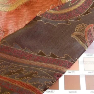P1260796 BY Yard Stunning 100% Silk Lampas Jacquard Fire Flame Edged Paisley "coffee" Brown Red Gold