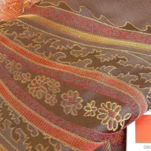 P1260797 BY Yard Stunning 100% Silk Lampas Jacquard Fire Flame Edged Paisley "coffee" Brown Red Gold