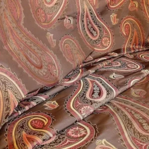 P1260801 BY Yard Stunning 100% Silk Lampas Jacquard Fire Flame Edged Paisley "coffee" Brown Red Gold