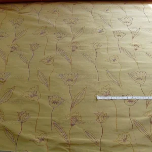 P1260904 100% Silk Lampas Tulip "tan" Light Gold Red Mod Picasso Modern Abstract Flora Thick MSRP USD 300+/Y