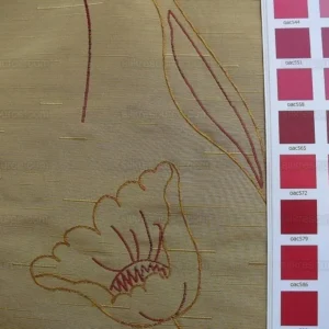 P1260907 100% Silk Lampas Tulip "tan" Light Gold Red Mod Picasso Modern Abstract Flora Thick MSRP USD 300+/Y