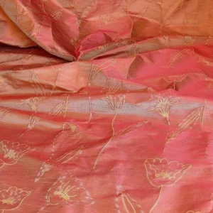 P1260916 100% Silk Lampas Tulip "tan" Light Gold Red Mod Picasso Modern Abstract Flora Thick MSRP USD 300+/Y