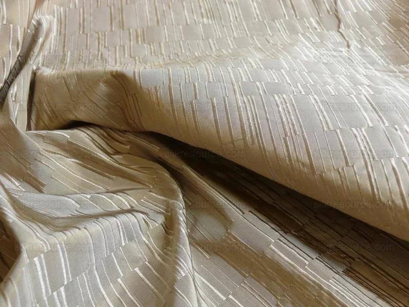 P1260925 100% Silk Damask Piano Key "khaki" Brown Tan Jacquard Textured Iridescent