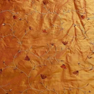 P1280200 BY yard 100% Silk Embroidery Vine Bright Orange W Rose Shot