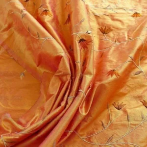 P1280203 BY yard 100% Silk Embroidery Vine Bright Orange W Rose Shot