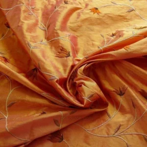 P1280205 BY yard 100% Silk Embroidery Vine Bright Orange W Rose Shot