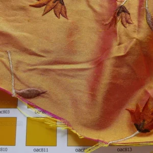 P1280209 BY yard 100% Silk Embroidery Vine Bright Orange W Rose Shot