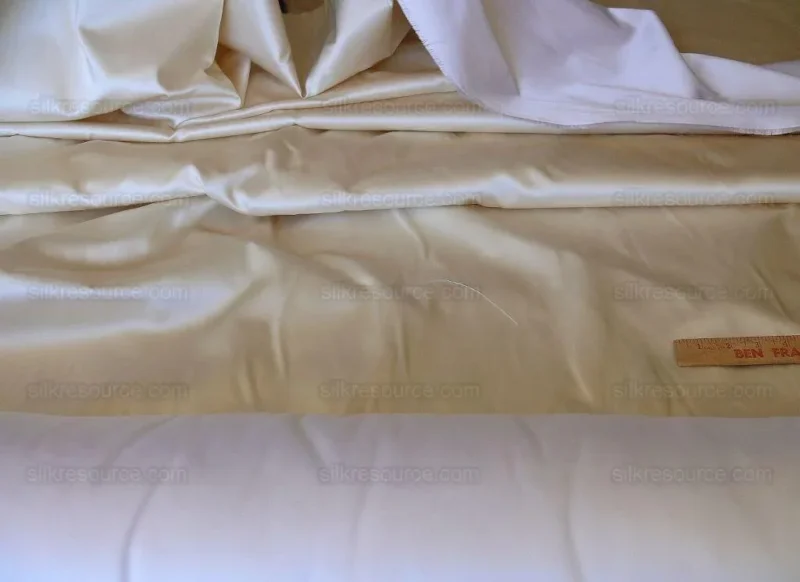 P1490188 Clarence House Monceau Satin 100% Silk Double-faced Duchess Satin WHITE & CREAM Snow White CHAMPAGNE