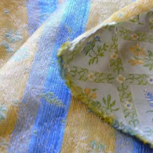 P1520061 100% Silk Lampas Orange & Blue Petite Flower Diamond By Yd