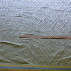 P1520066 100% Silk Lampas Orange & Blue Petite Flower Diamond By Yd