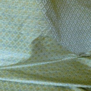 P1520068 100% Silk Lampas Orange & Blue Petite Flower Diamond By Yd