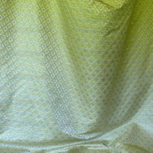 P1520070 100% Silk Lampas Orange & Blue Petite Flower Diamond By Yd