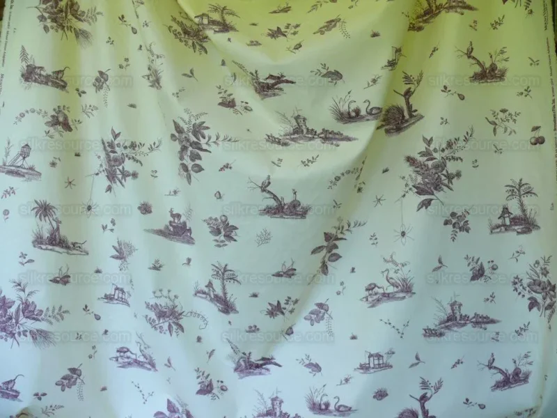 P1520079 Brunschwig & Fils Chinoisere A L'americaine Toile Berry Plum Deep Purple White Cotton Bird Animal Spider from Mount Vernon Bty