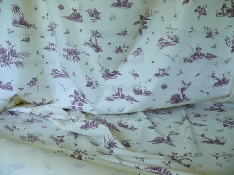 P1520081 Brunschwig & Fils Chinoisere A L'americaine Toile Berry Plum Deep Purple White Cotton Bird Animal Spider from Mount Vernon Bty