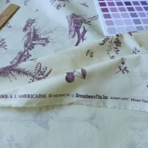 P1520084 Brunschwig & Fils Chinoisere A L'americaine Toile Berry Plum Deep Purple White Cotton Bird Animal Spider from Mount Vernon Bty