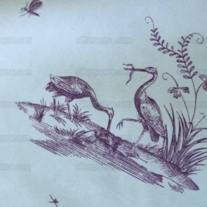 P1520088 Brunschwig & Fils Chinoisere A L'americaine Toile Berry Plum Deep Purple White Cotton Bird Animal Spider from Mount Vernon Bty