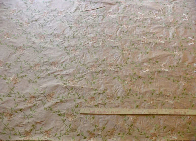 P1520885 Fabricut 100% Silk Butterfly Trellis Copper Bronze & Peach 1.1y