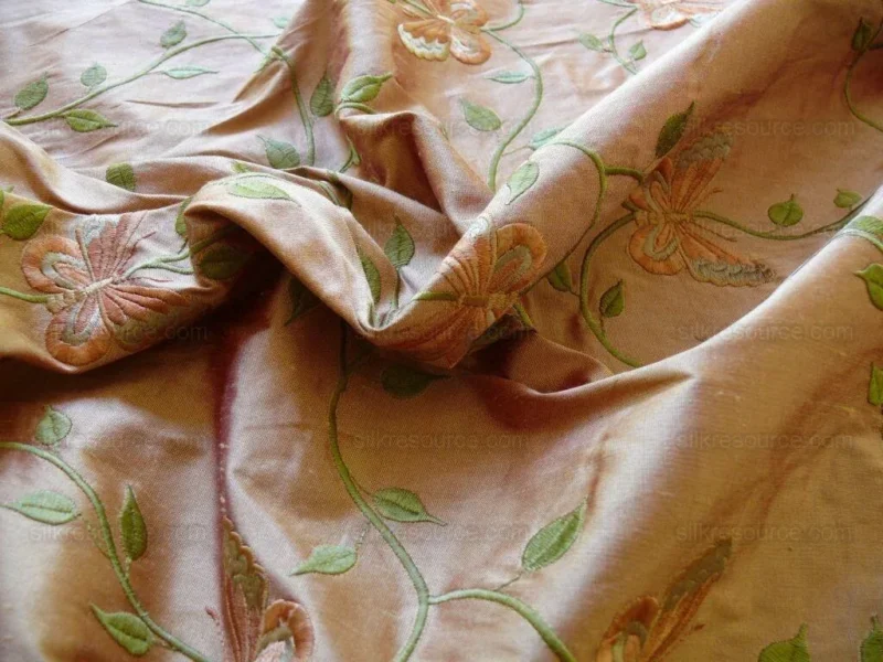 P1520887 Fabricut 100% Silk Butterfly Trellis Copper Bronze & Peach 1.1y