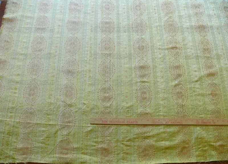 P1520899 By Yard Fabricut Medallion 100% Silk Stripe In Jasmine Yellow & Pink Green Gold Strie