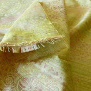 P1520901 By Yard Fabricut Medallion 100% Silk Stripe In Jasmine Yellow & Pink Green Gold Strie