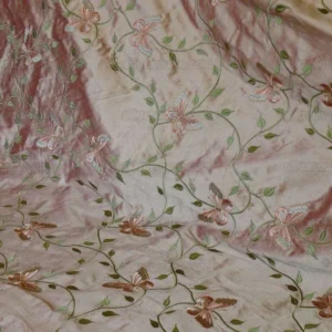 P1520929 Fabricut 100% Silk Butterfly Trellis Copper Bronze & Peach 1.1y