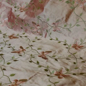 P1520931 Fabricut 100% Silk Butterfly Trellis Copper Bronze & Peach 1.1y