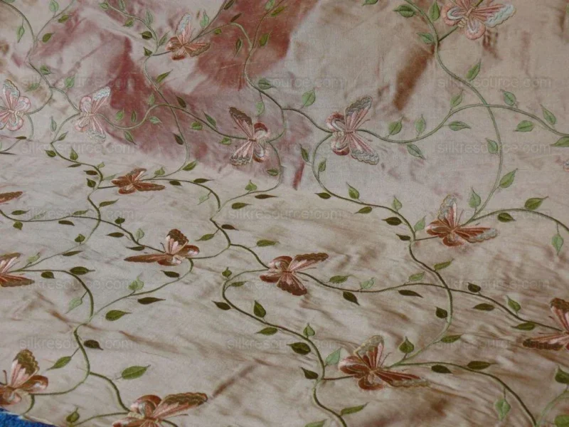 P1520931 Fabricut 100% Silk Butterfly Trellis Copper Bronze & Peach 1.1y