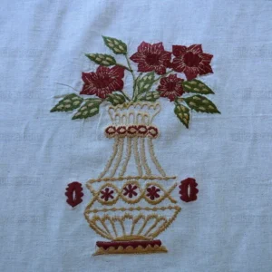 P1530157 Fabricut Quilvio Embroidered Linen/cotton Red Bouquet On Nat Bty
