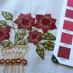P1530160 Fabricut Quilvio Embroidered Linen/cotton Red Bouquet On Nat Bty
