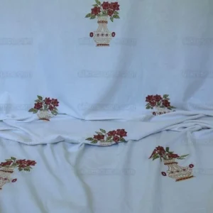 P1530166 Fabricut Quilvio Embroidered Linen/cotton Red Bouquet On Nat Bty