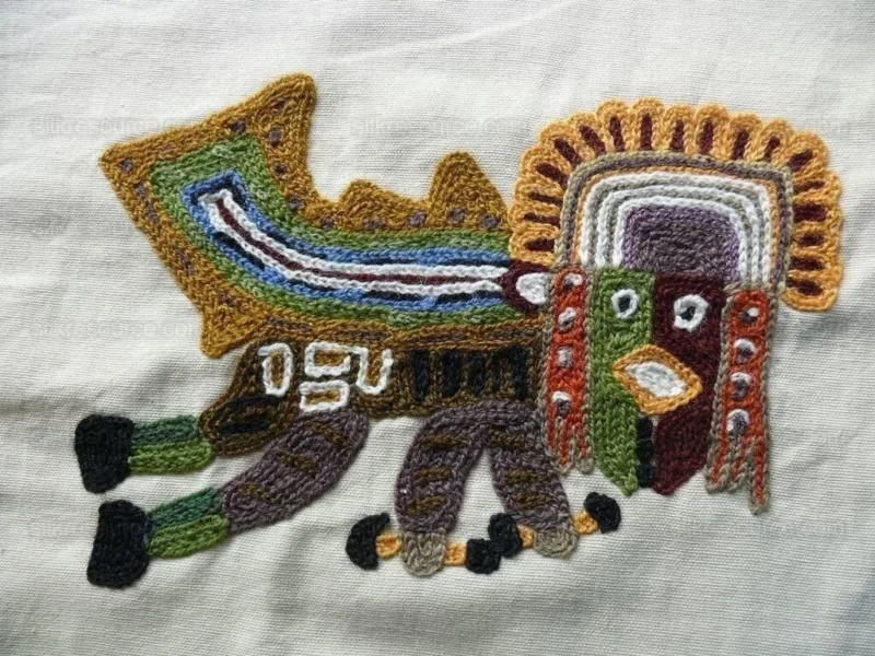 P1550987 By Yard Clarence House Animal Crewel Wool On Cotton Primativo Embroidery Aztec