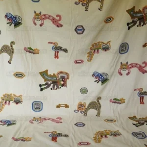 P1550993 By Yard Clarence House Animal Crewel Wool On Cotton Primativo Embroidery Aztec